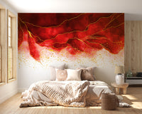Red Watercolor Golden Shiny Border Wallpaper