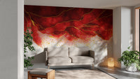 Elegant red wallpaper mural with golden border accents