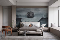 Elegant ocean mural featuring whales in watercolor style