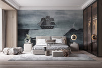 Whale wall mural in soft watercolor tones for tranquil decor