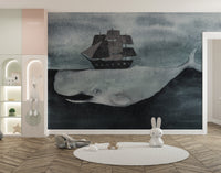 Watercolor Ocean Whale Wall Murals