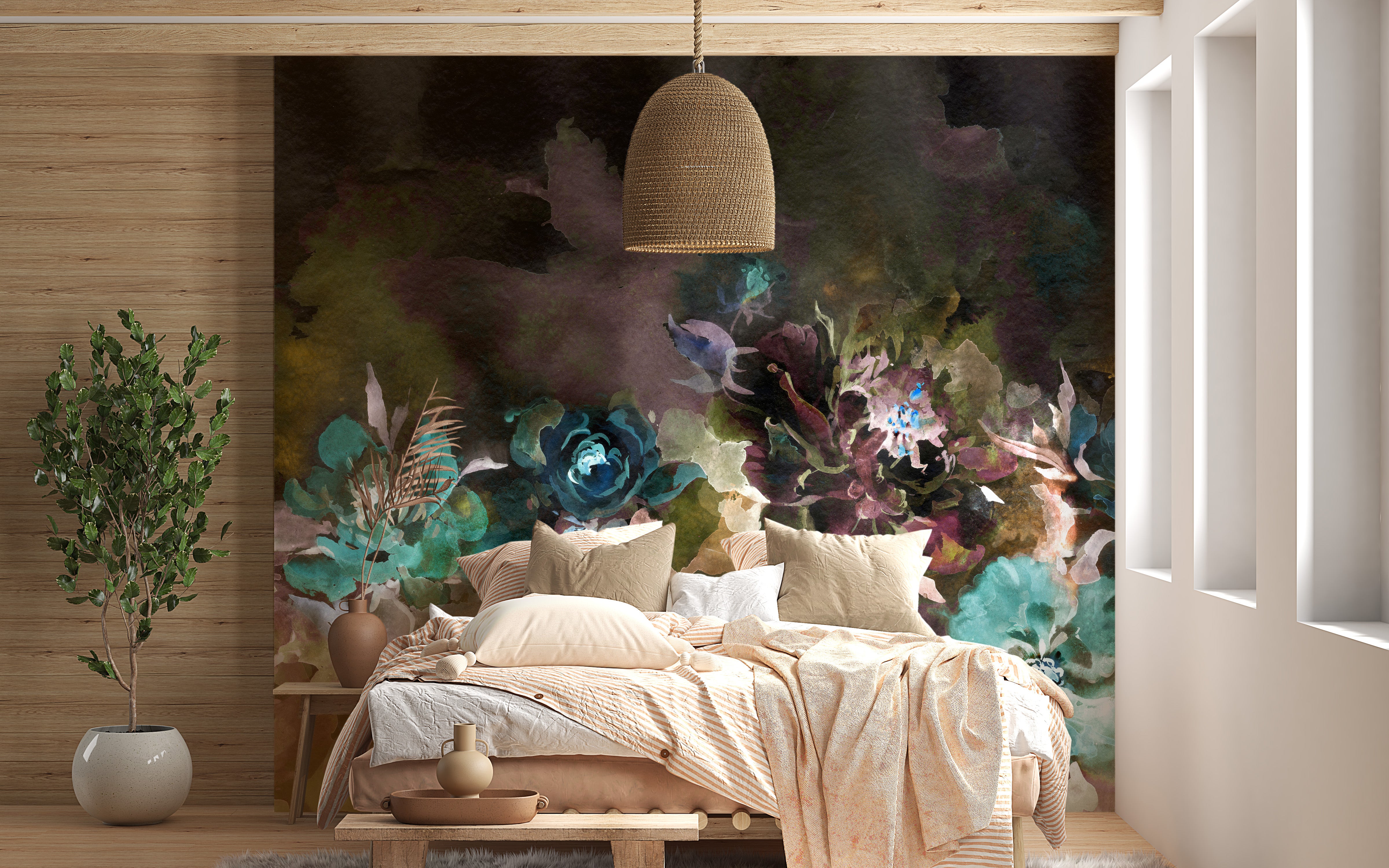 Watercolour peony mural for graceful and serene interiors.
