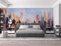 Reflective cityscape mural highlighting metropolitan beauty.
