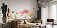 Watercolor mural showcasing a graceful petal parade theme.
