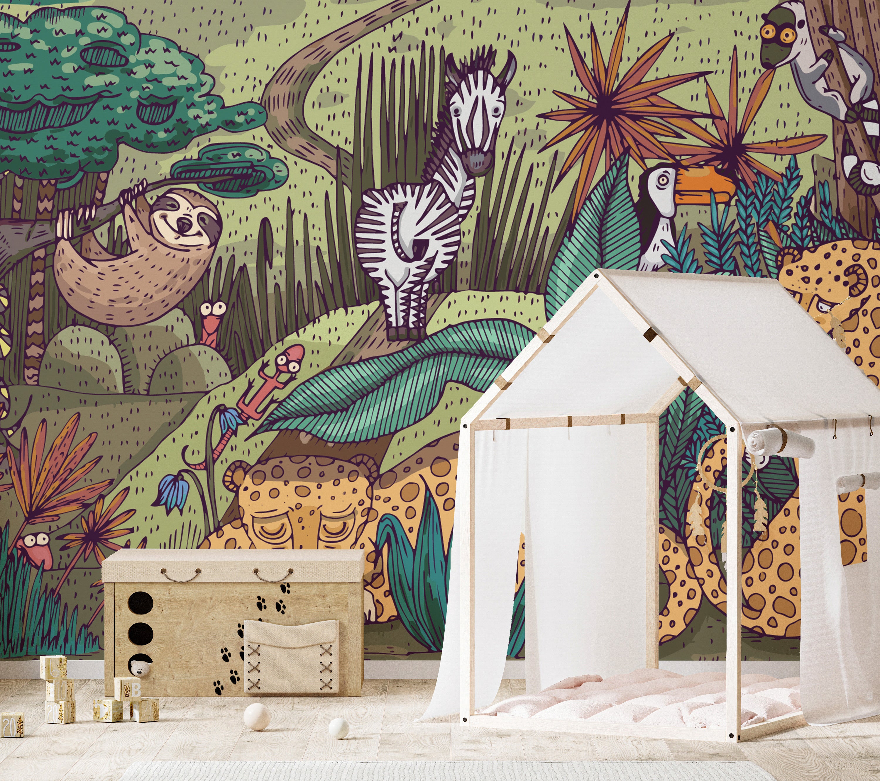 Lush jungle-themed wallpaper perfect for adventurous spaces.