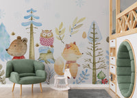 Winter wonderland wildlife mural adding elegance to interiors.
