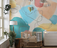 Fluid abstract watercolor design mural for contemporary spaces.
