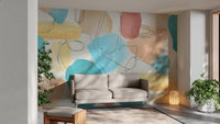 Artistic wall mural with dynamic watercolor abstract designs.
