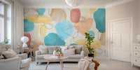 Abstract design wall mural featuring flowing watercolor art.
