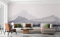 Tranquil mountain mirage mural for modern and natural spaces.
