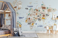 Wild safari mural with animals and greenery for dynamic wall decor.

