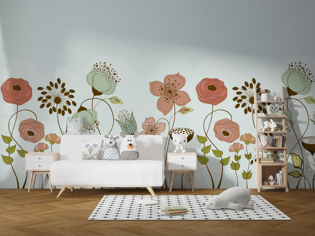 Elegant floral essence mural for serene and stylish wall decor.
