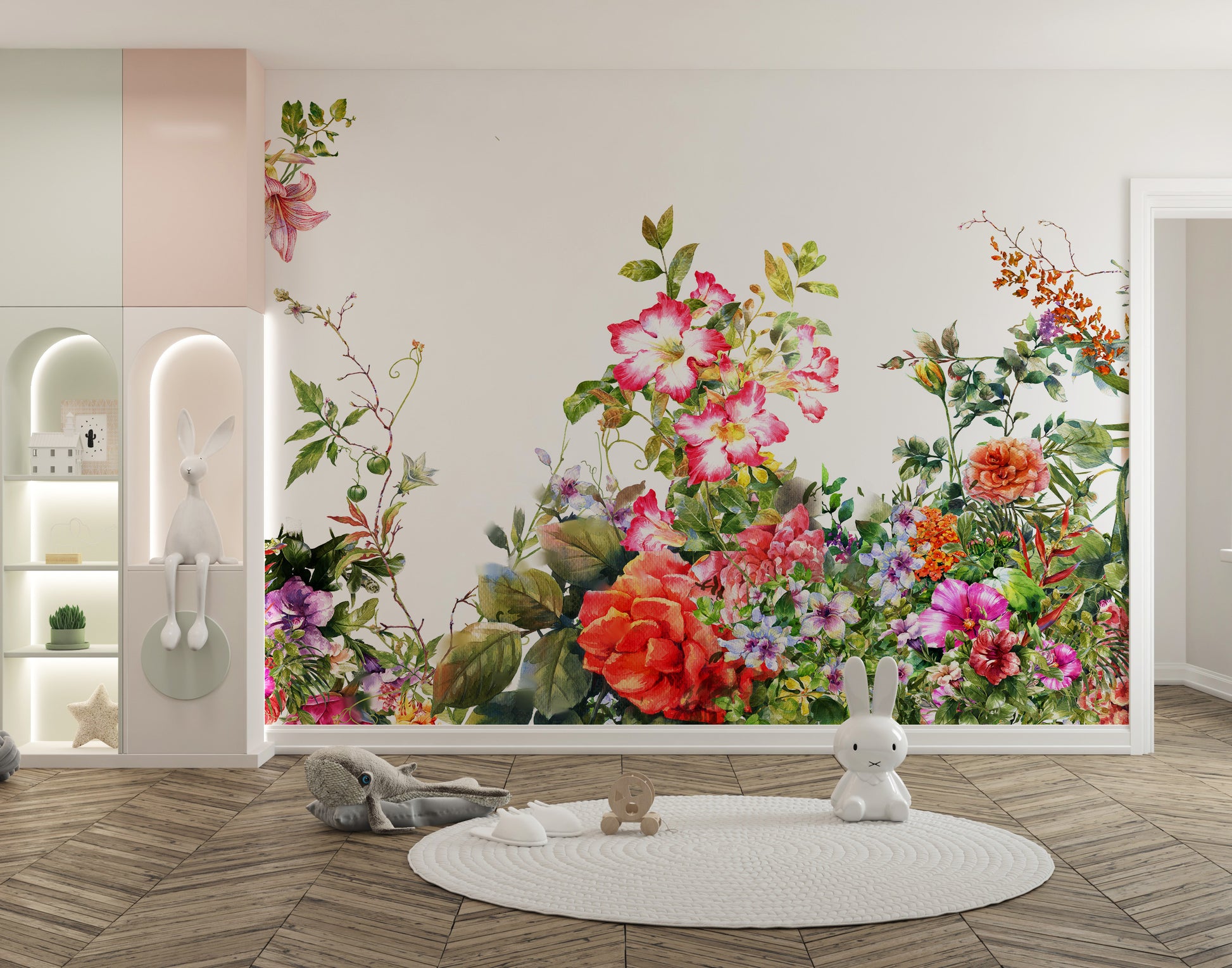 Artistic mural featuring watercolor botanical elegance for walls.
