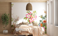 Wall mural with graceful botanical watercolor designs for decor.
