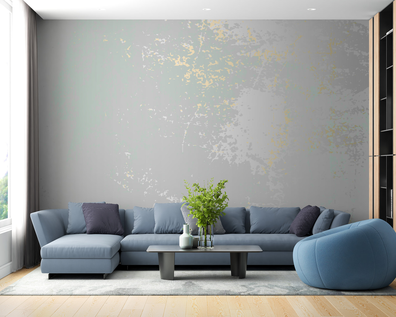 Whispering mist mural with pastel gray tones for serene decor.