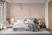 Gilded blossom mural with pink and gold leaf accents for decor.
