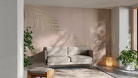 Elegant pink and gold leaf mural with gilded floral patterns.
