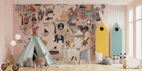 World map mural with animals for adventurous and fun interiors.
