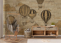 Hot air balloons mural featuring a serene and adventurous sky scene.
