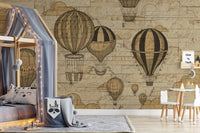 Hot air balloon-themed mural for playful and lively interiors.
