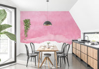 Romantic pink mural showcasing watercolor shades for modern decor.
