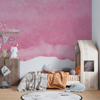 Watercolor pink shades mural adding romance to graceful walls.
