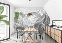 Rustic mountain charm mural showcasing serene alpine landscapes.
