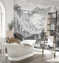 Rustic-themed mountain mural for calming and graceful interiors.
