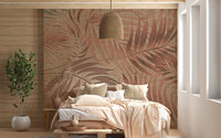 Lush copper jungle mural with elegant botanical motif details.

