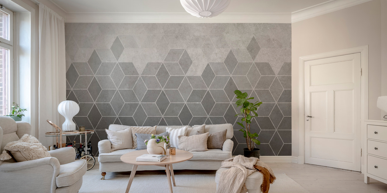 Elegant hexagon concrete charm wall mural design