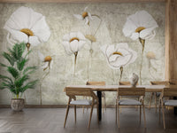 Worn white blossom mural perfect for chic and minimalist spaces.
