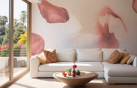 Blush wallpaper mural with soft brushstroke accents.
