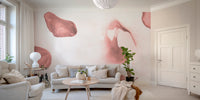 Delicate blush mural featuring brushstroke patterns.
