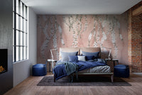 Floral wallpaper mural with white orchids in a draped design.
