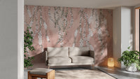 White orchids drape mural adding elegance to modern spaces.
