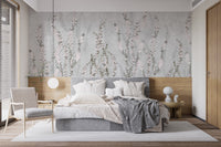 Climbing floral branches mural for nature-inspired wall decor.
