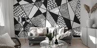 Geometric black and white mural for modern and sleek decor.
