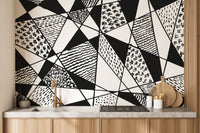Black and white geometric mural for contemporary wall aesthetics.
