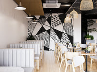 Geometric black and white mural for minimalist and chic decor.
