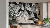 Geometrical patterns mural in black and white for stylish interiors.
