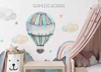 Artistic nature view mural with watercolor and balloon elements.
