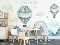 Nature-inspired mural featuring balloons in a watercolor design.
