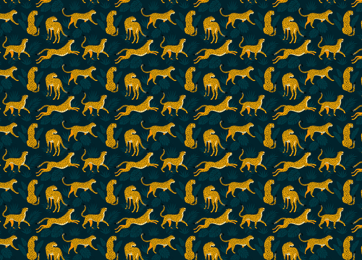 Kids Room Leopard Tropical Leaves Pattern Wallpaper