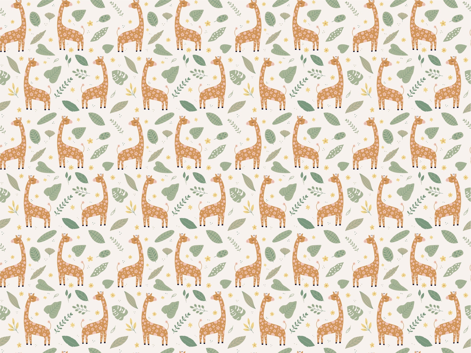 Giraffe and Leaves Wallpaper Mural - Yellow