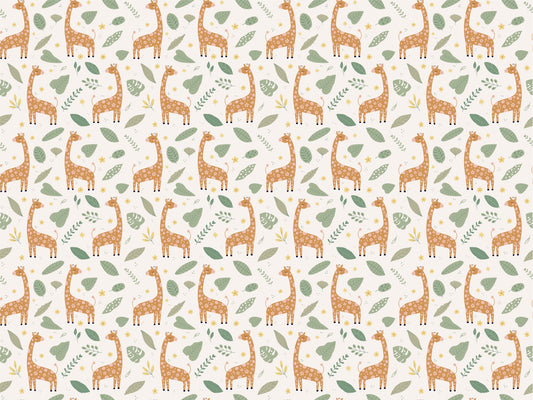 Giraffe and Leaves Wallpaper Mural - Yellow