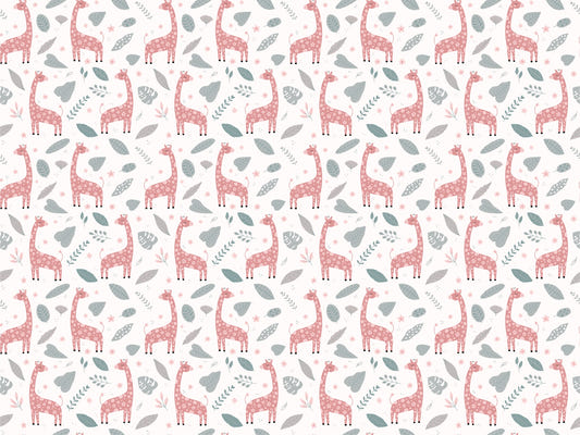 Giraffe and Leaves Wallpaper Mural - Pink