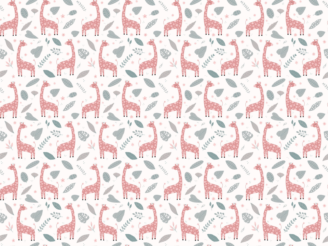 Giraffe and Leaves Wallpaper Mural - Pink