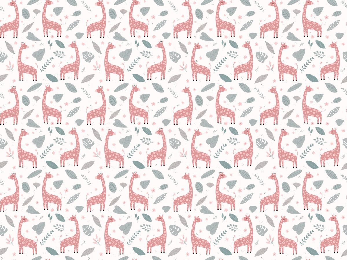 Giraffe and Leaves Wallpaper Mural - Pink in your room