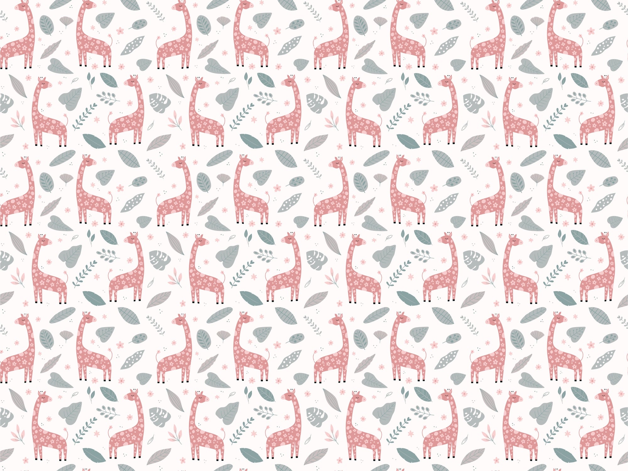 Giraffe and Leaves Wallpaper Mural - Pink