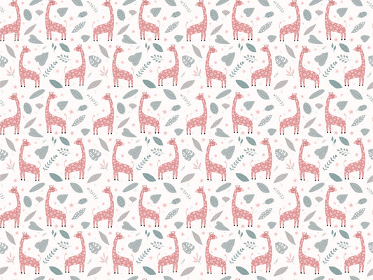 Giraffe and Leaves Wallpaper Mural - Pink